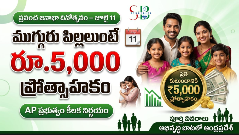 ముగ్గురు పిల్లలున్న కుటుంబాలకు రూ.5,000 ప్రోత్సాహకం – ఏపీ ప్రభుత్వం కీలక నిర్ణయం 